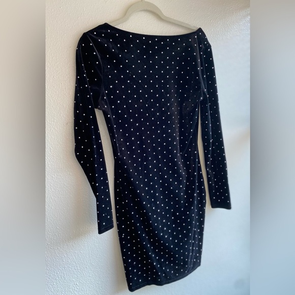 H&M Black Boat Neck Velvet Dress with silver studded Dots - Picture 6 of 7